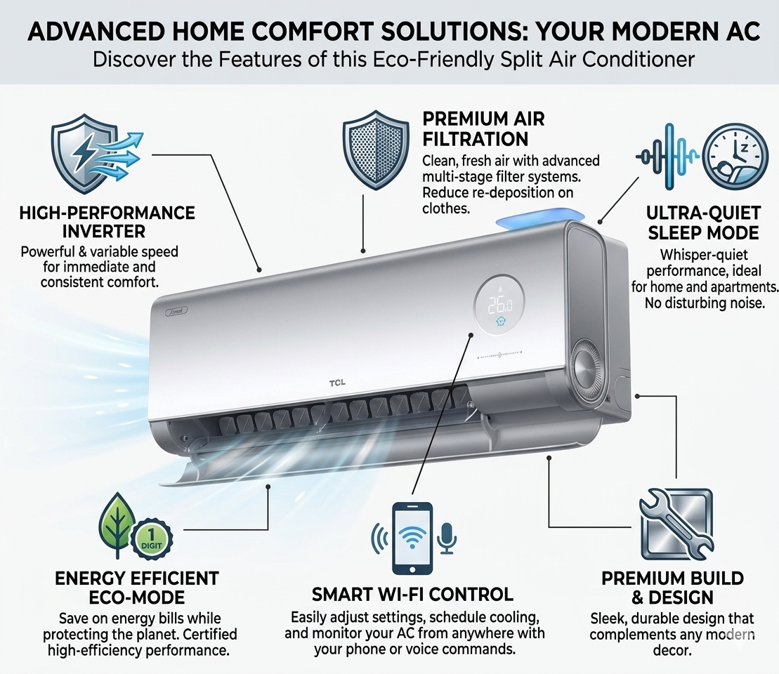 TCL 12T5-FRESH 1 Ton Inverter Split Air Conditioner – Heat and Cool – T3 Compressor - Image 4