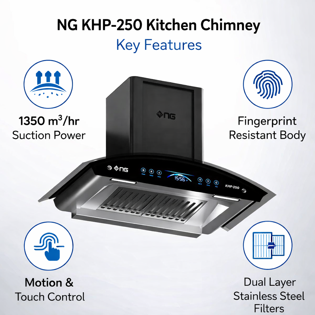 KHD-250 KITCHEN HOODS (NASGAS) Copper Motor, Glass, Large Size Metal Bolower - Image 2