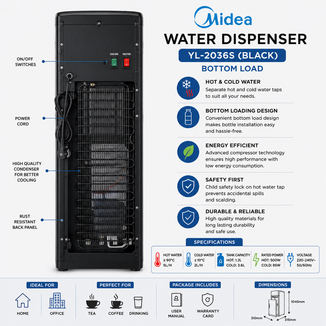 Midea Bottom Load Water Dispenser YL-2036S Black